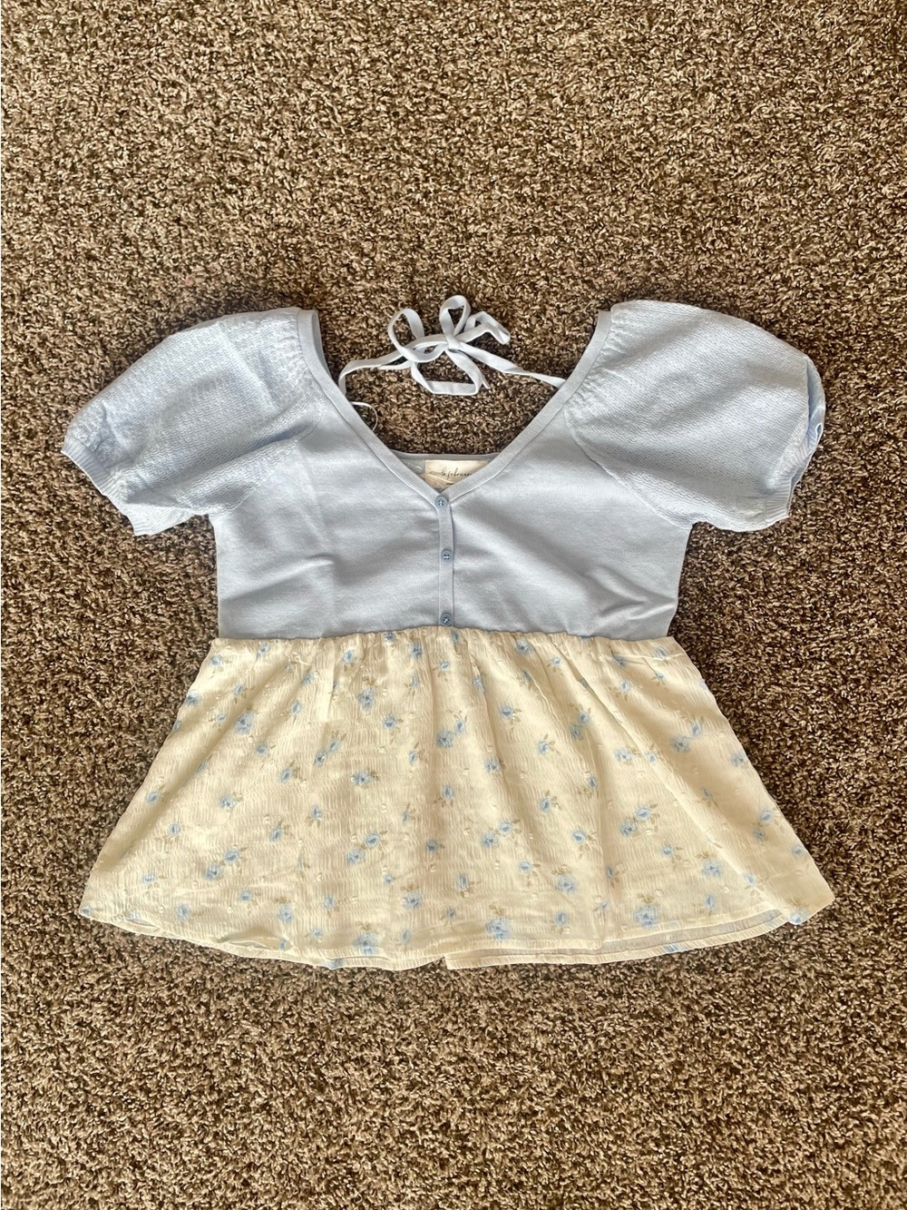 Light Blue and Cream Floral Short Sleeve Peplum Top